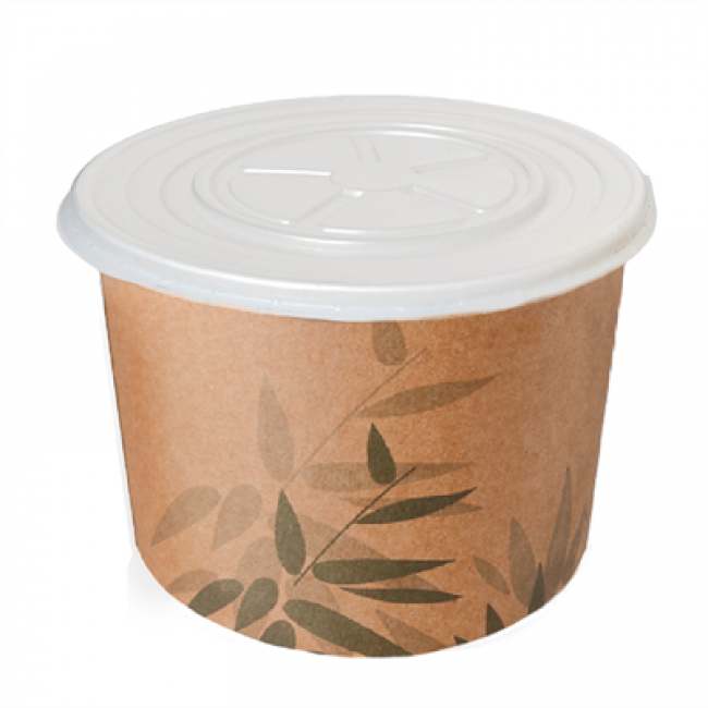 Pot 500ml Ø11x8,2cm kraft marron motifs feuilles vertes - Lot de 500 - Feel Green - AZ Boutique