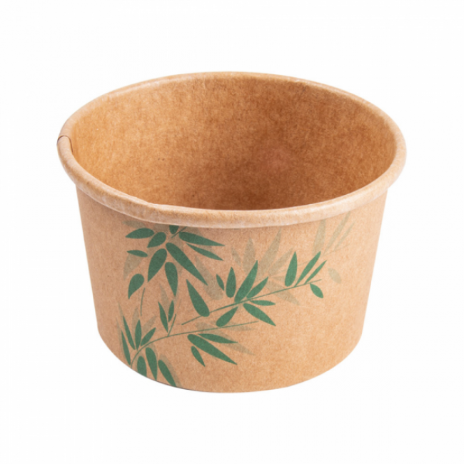 Pot à glace 120ml marron motif feuilles vertes - Lot de 2000 - Feel Green - AZ Boutique