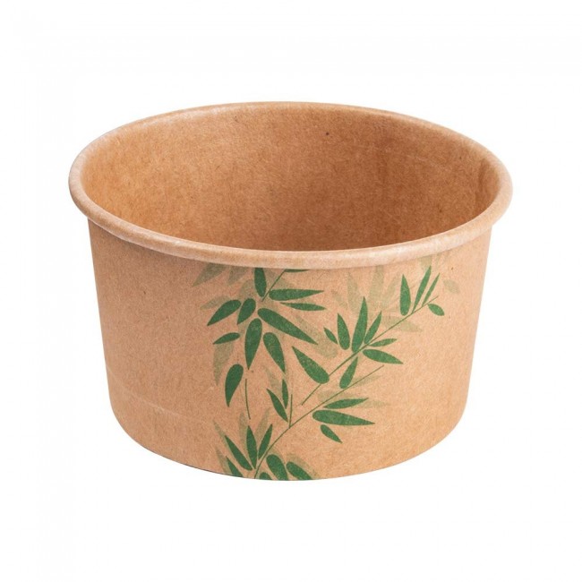 Pot à glace 180ml marron motif feuilles vertes - Lot de 2000 - Feel Green - AZ Boutique