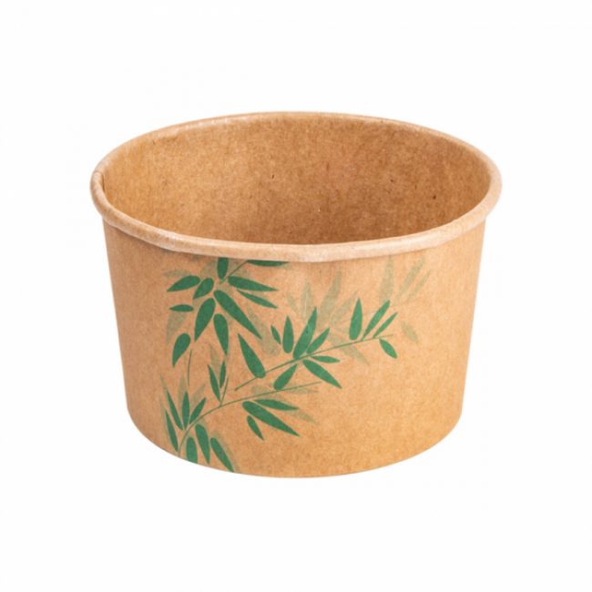Pot à glace 240ml marron motif feuilles vertes - Lot de 2000 - Feel Green - AZ Boutique