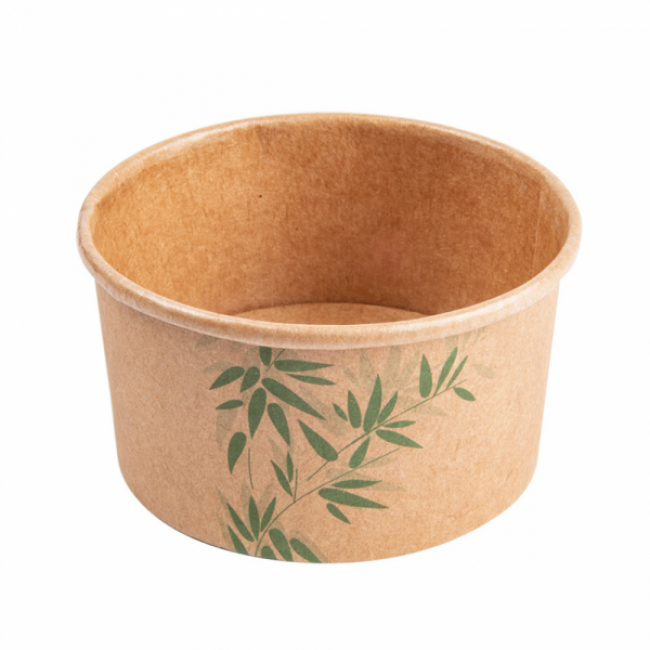 Pot à glace 90ml marron motif feuilles vertes - Lot de 2000 - Feel Green - AZ Boutique