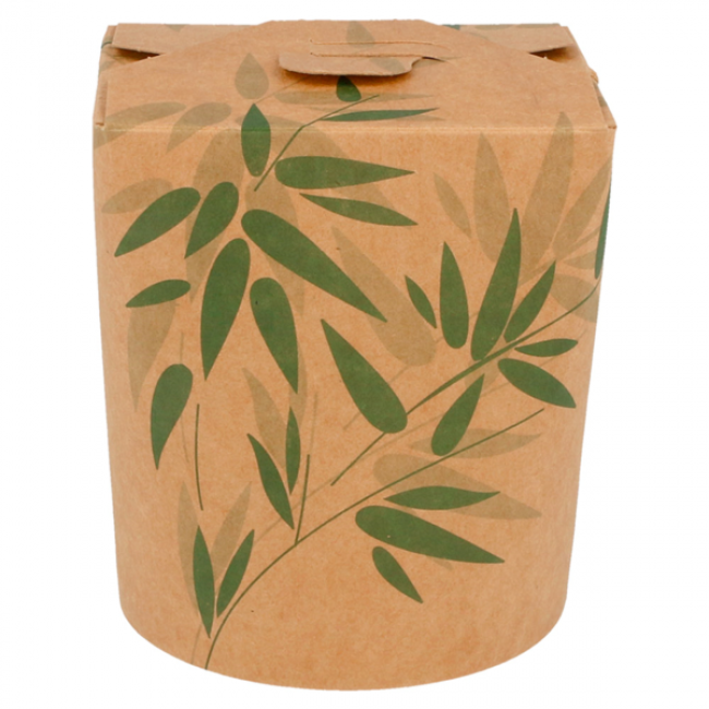 Pot à pâtes 480ml Ø8x9cm marron motif feuilles vertes - Lot de 50 - Feel Green - AZ Boutique