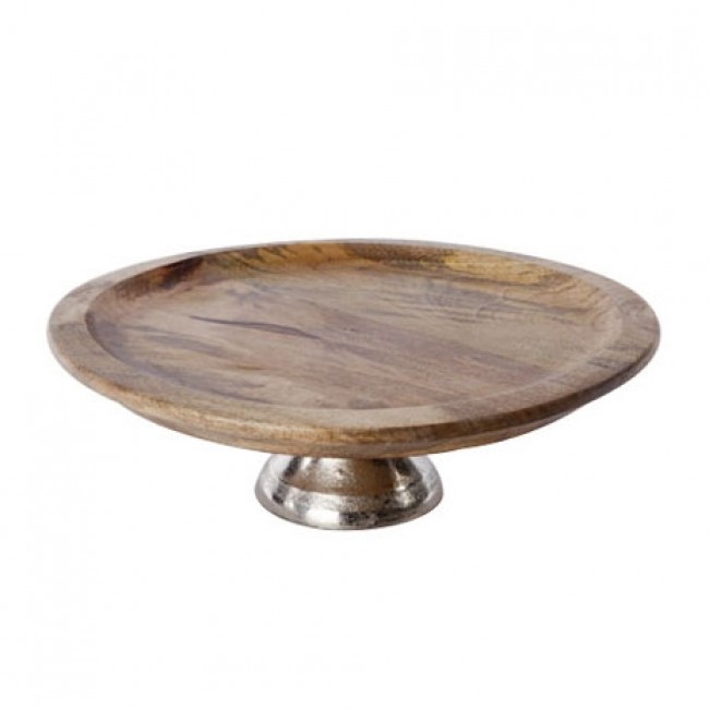 Présentoir à gâteaux rond bois sur pied aluminium 1 niveau 40 x 13 cm - Cosy & Trendy