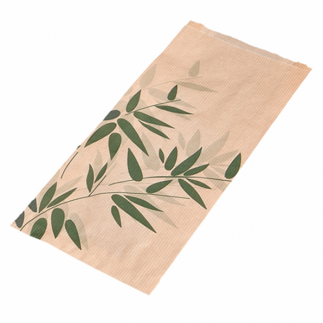 Sachet croissants 32g/m² 14x7x26cm kraft marron motifs feuilles vertes - Lot de 500 - Feel Green - AZ Boutique