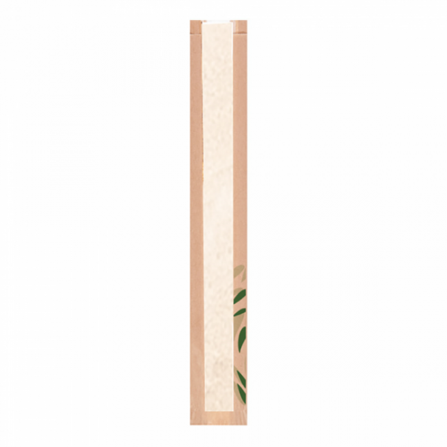 Sachet pain avec fenêtre classic 32g/m² 9x6x60cm kraft marron motifs feuilles vertes - Lot de 250 - Feel Green - AZ Boutique