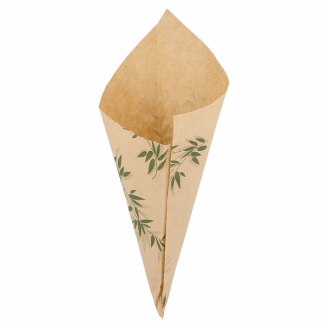 Sachets en pointe 70g/m² 20x14cm parchemin anti-graisse marron motifs feuilles vertes - Lot de 2000 - Feel Green - AZ Boutique