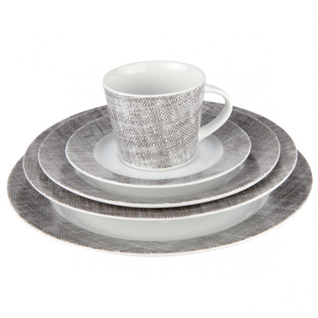 Service de table 20 pieces gris et blanc en porcelaine - lino grey - cosy & trendy