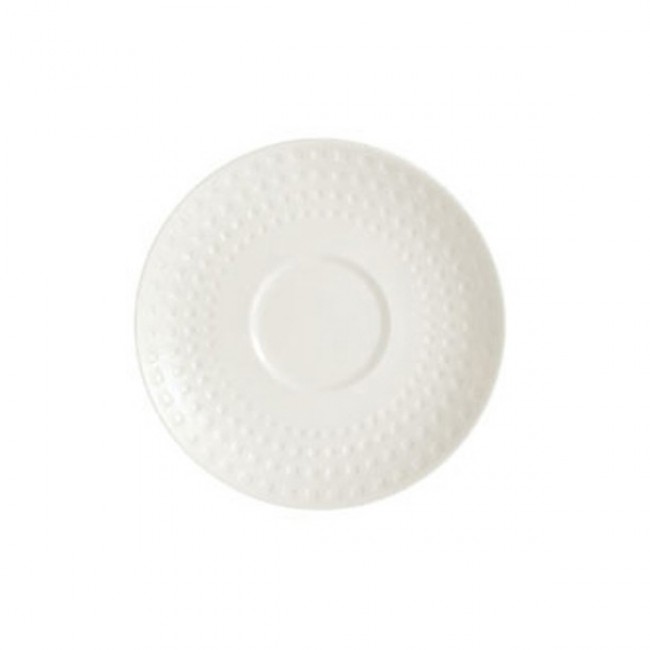 Sous tasse à café ronde 12,5cm en porcelaine blanche reliefs géométriques mini-carrés - Satinique - Chef & Sommelier