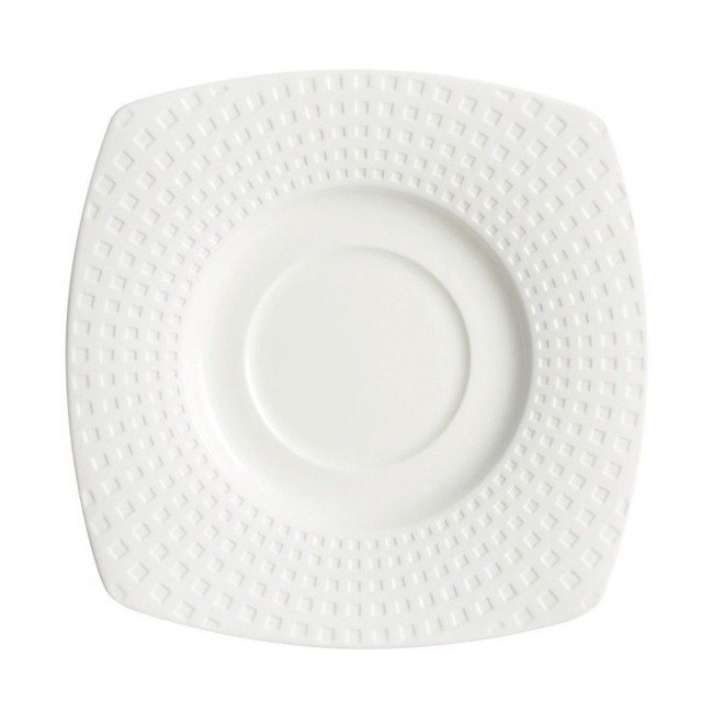 Sous tasse à thé carrée 15cm en porcelaine blanche reliefs géométriques mini-carrés - Satinique - Chef & Sommelier