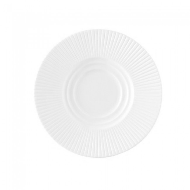 Sous tasse blanche en porcelaine 15,5cm motif lignes droites en relief - Ginseng - Chef & Sommelier