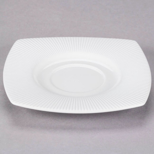 Sous tasse carrée blanche en porcelaine 15cm motif lignes droites en relief - Ginseng - Chef & Sommelier