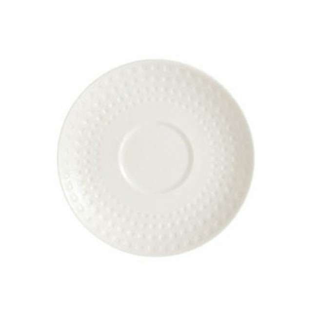 Sous tasse à thé ronde 14,5cm en porcelaine blanche reliefs géométriques mini-carrés - Satinique - Chef & Sommelier