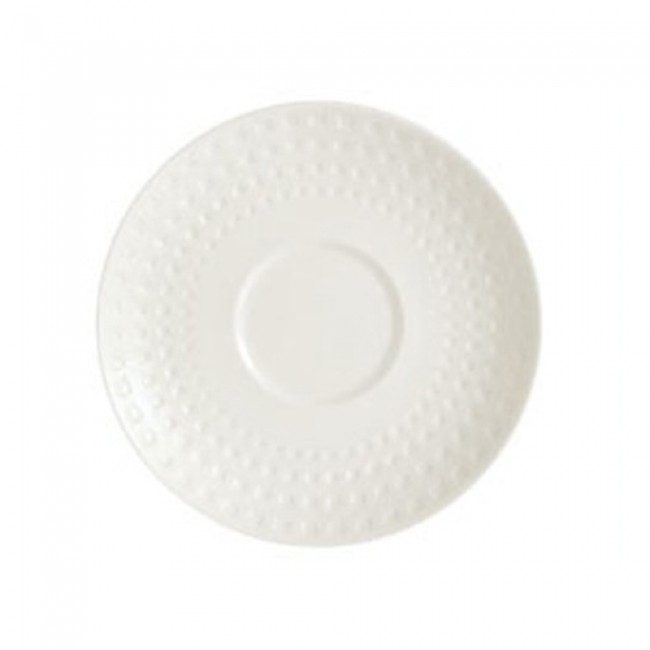 Sous tasse à déjeuner ronde 16,5cm en porcelaine blanche reliefs géométriques mini-carrés - Satinique - Chef & Sommelier