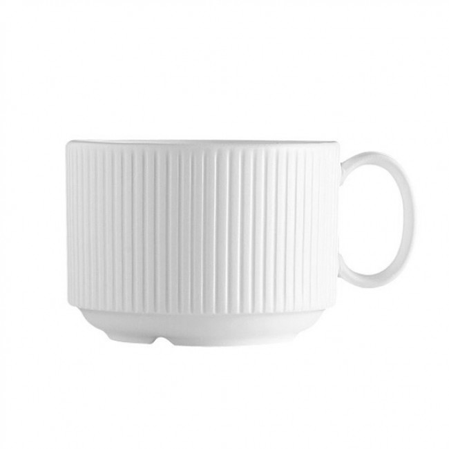 Tasse a cafe a anse blanche 18cl empilable en porcelaine avec motif lignes droites en relief - Ginseng - Chef & Sommelier