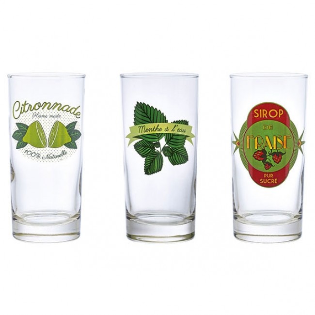 Verres forme haute citronnade fraise menthe 29 cl - Set de 3 - Durobor