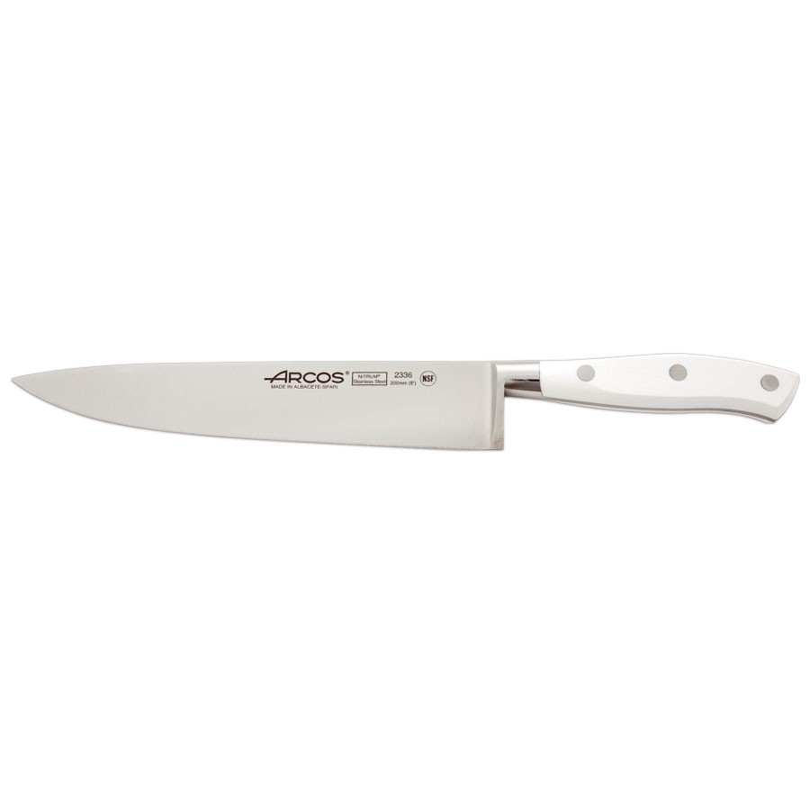 Couteau chef / Eminceur manche blanc - lame inox Nitrum 20cm - Riviera -  Arcos