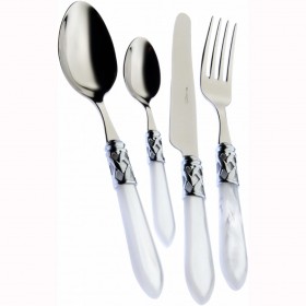 Ménagère 24 pièces acier inoxydable 18/10 anneau chromé - manche blanc