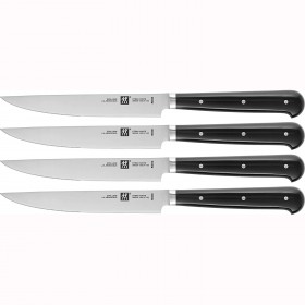 Couteau à steak lame dentelée 12,5cm - manche noir - Set de 4