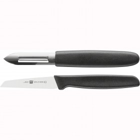 Couteau à légume & économe 7cm - manche noir - set de 2