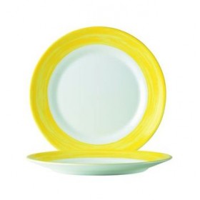 Assiette plate ronde blanc/jaune 23.5cm - A l'unité