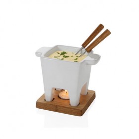 Mini appareil à fondue savoyarde blanc en grès 20cl
