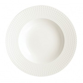 Assiette à pâtes ronde 31,5cm en porcelaine blanche reliefs géométriques mini-carrés