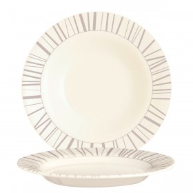 Assiette creuse ronde 22cm beige en zenix avec motifs baguette taupe