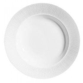 Assiette creuse ronde 23cm en porcelaine blanche reliefs lignes droites et épurées