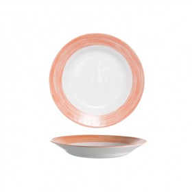 Assiette creuse ronde blanc/orange 22.5cm - Lot de 6