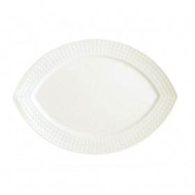 Assiette plate ovale 26 x 19cm en porcelaine blanche reliefs géométriques mini-carrés