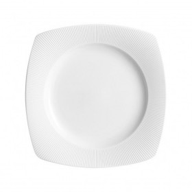 Assiette plate carrée 21,5cm en porcelaine blanche reliefs lignes droites et épurées