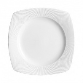 Assiette plate carrée 25,5cm en porcelaine blanche reliefs lignes droites et épurées