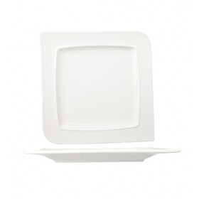 Assiette plate carrée en porcelaine 25cm blanche - Lot de 6