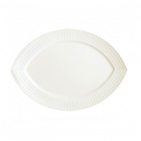 Assiette plate ovale 22,5 x 15cm en porcelaine blanche reliefs géométriques mini-carrés