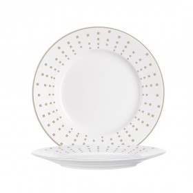 Assiette plate ronde 17,5cm en porcelaine motifs carrés gris