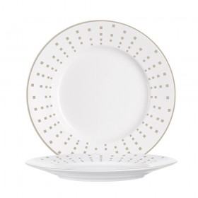 Assiette plate ronde 21,5cm en porcelaine motifs carrés gris