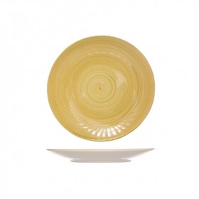 Assiette plate ronde 27cm beige et jaune en grès - Lot de 6