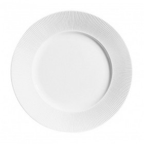 Assiette plate ronde 28,5cm en porcelaine blanche reliefs lignes droites et épurées