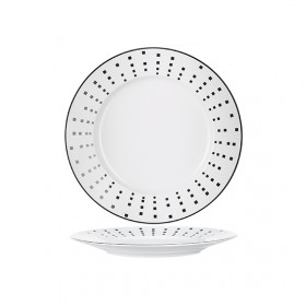 Assiette plate ronde 28,5cm en porcelaine avec motifs carrés noirs