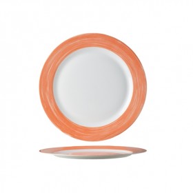 Assiette plate ronde blanc/orange 23.5cm - Lot de 6
