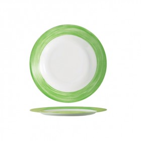 Assiette plate ronde blanc/vert 23.5cm - Lot de 6