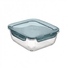Boîte hermétique carrée en verre couvercle plastique gris 18 x 18 cm