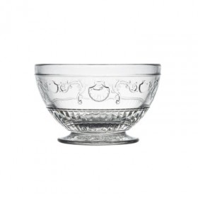 Bol en verre pressé transparent rond sur pied décor baroque 27 cl - Lot de 6