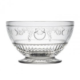 Bol en verre pressé transparent rond sur pied décor baroque 60 cl - Lot de 6