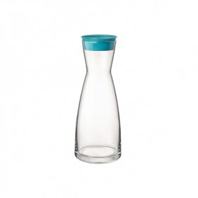 Carafe en verre transparent 1L avec couvercle plastique bleu azur