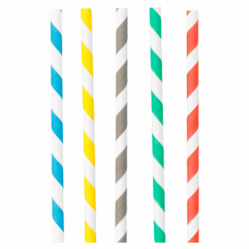 Paille en papier / chalumeau droite blanche avec rayures recyclable 0.6 x 20cm - Lot de 250