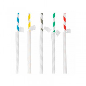Paille en papier / chalumeau droite blanche avec rayures recyclable en sachet 0.6 x 20cm - Lot de 250