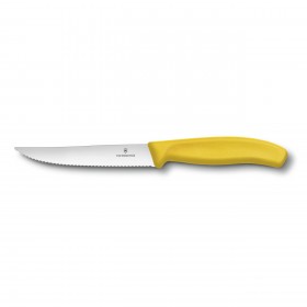 Couteau à steak lame dentée 12cm manche synthétique jaune