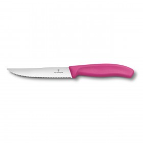 Couteau à steak lame dentée 12cm manche synthétique rose