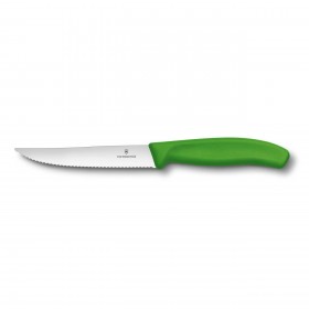 Couteau à steak lame dentée 12cm manche synthétique vert clair